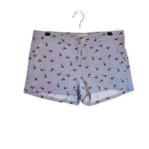 Women's Bebop Striped Blue White Shorts with Red Cherry Pattern Size 9 Midrise